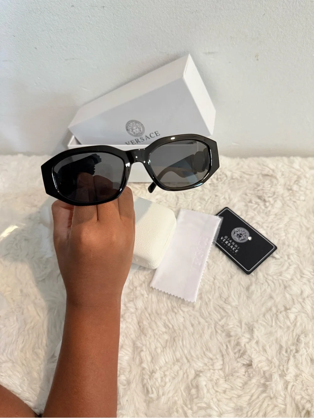 Versace Black Sunglasses with Gold Medallion Detail